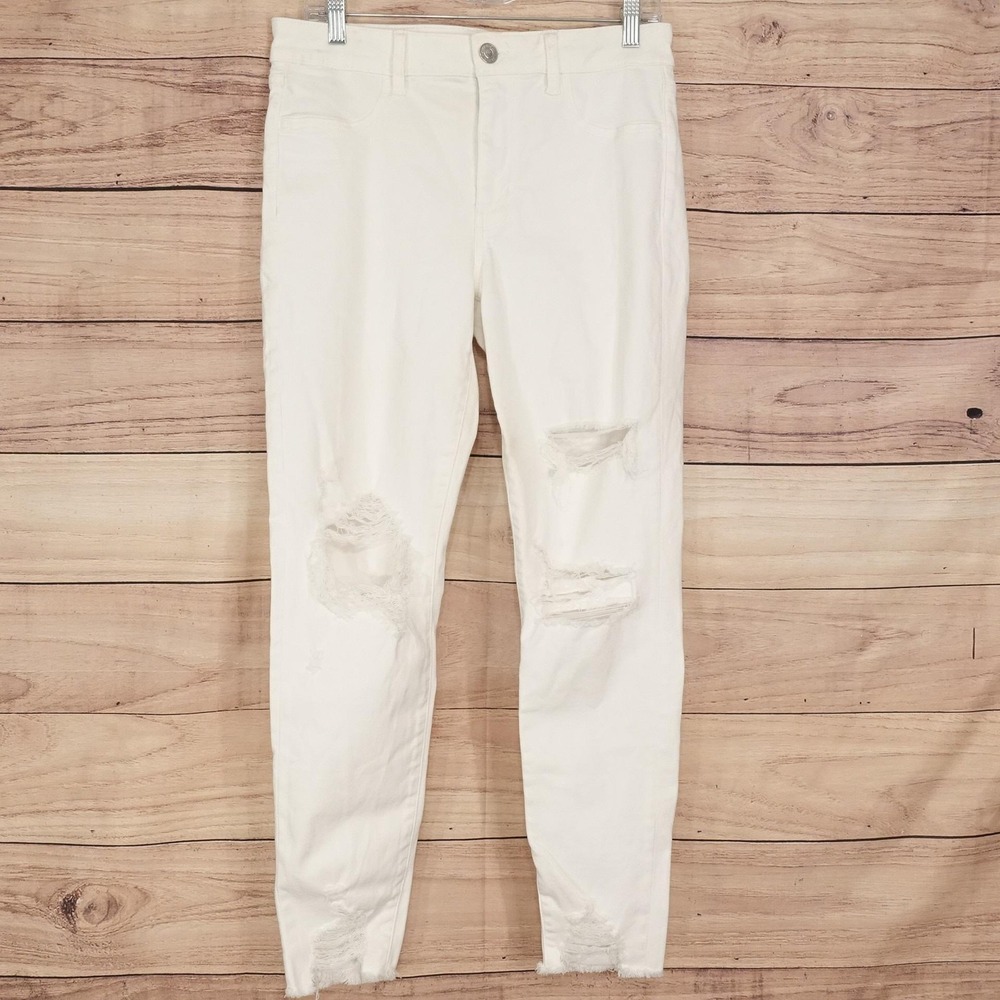 American Eagle Outfitters Hi-Rise Jegging Jeans Womens 12 White Distressed 31x27